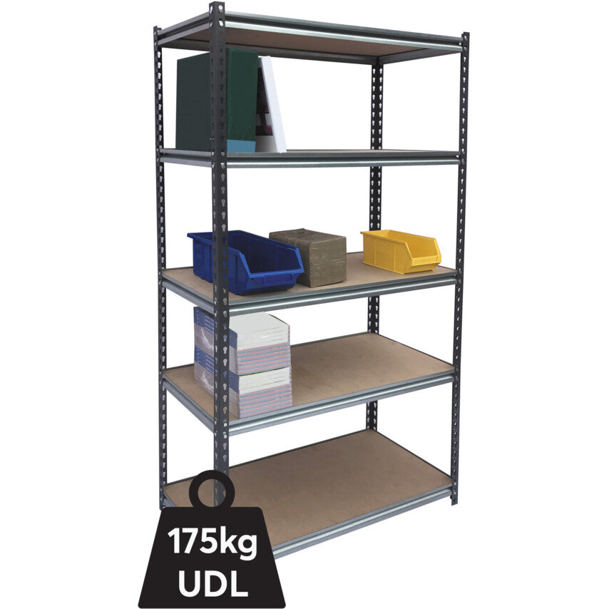 Standard Duty Shelving, 5 Shelves, 265kg Shelf Capacity, 1800mm x 1000mm x 600mm, Grey