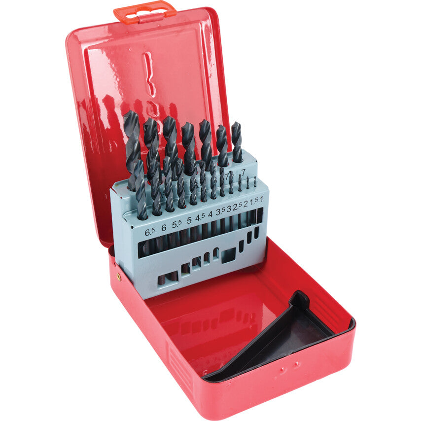 Jobber Drill Set, 1mm to 10mm x 0.5mm, Standard Length, Metric, High Speed Steel, Set of 19