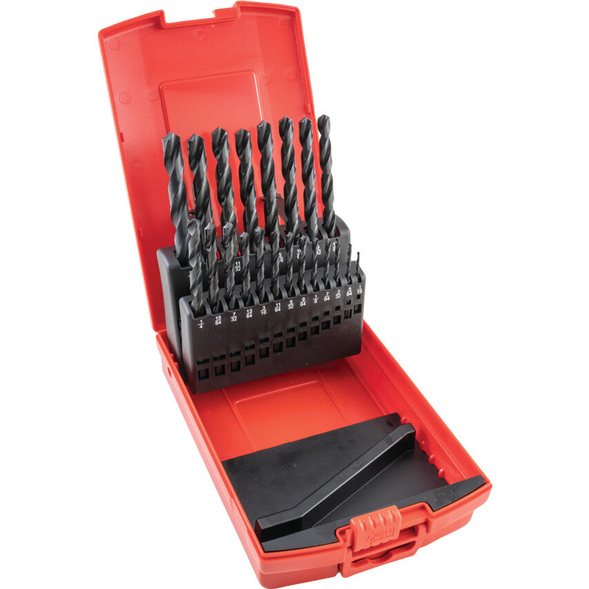 Jobber Drill Set, 1/16in to 3/8in x 1/64in, Inch, High Speed Steel, Set of 21