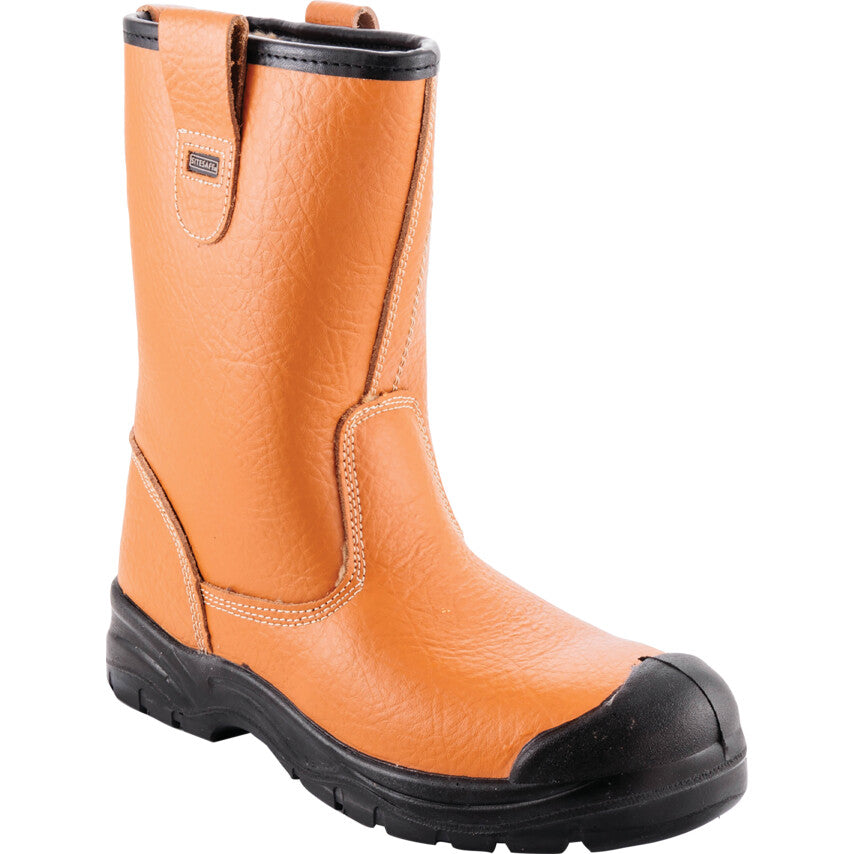 Unisex Metal Rigger Boots, Size 10, Tan, Leather Upper, Steel Toe Cap, S1P, EN ISO 20345:2011