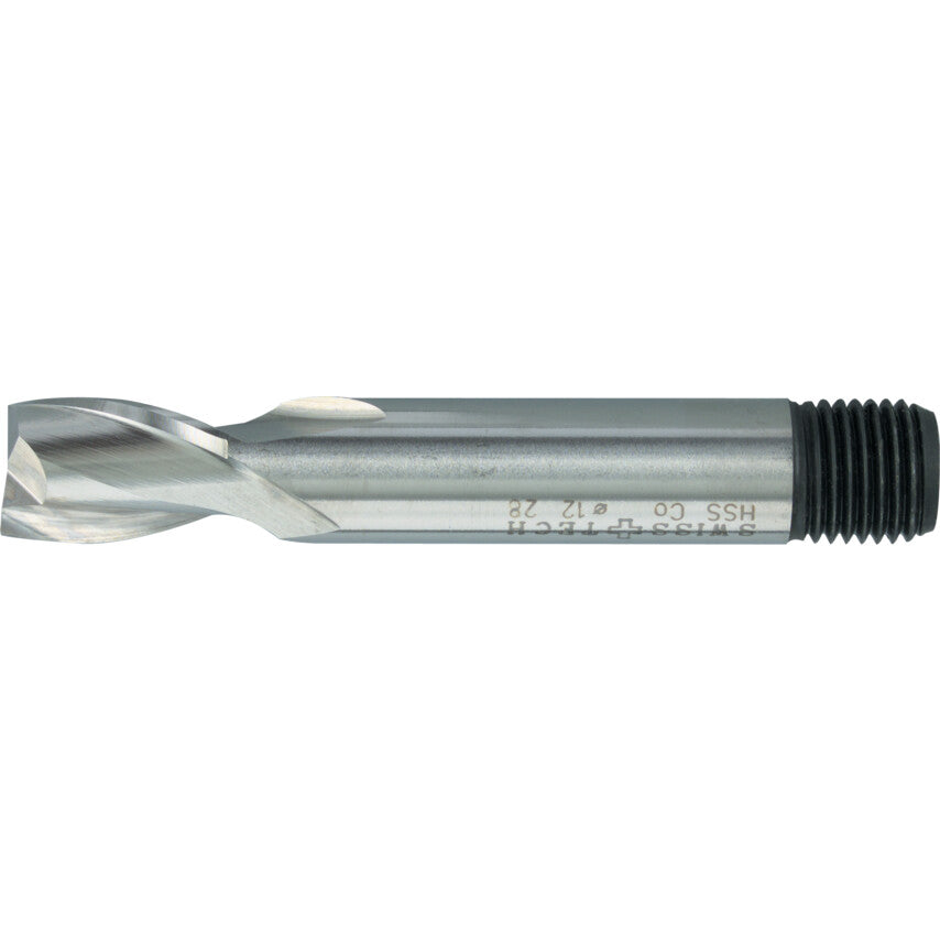 Short Slot Drill, 8mm, 2fl, Threaded Shank, Cobalt High Speed Steel, Uncoated