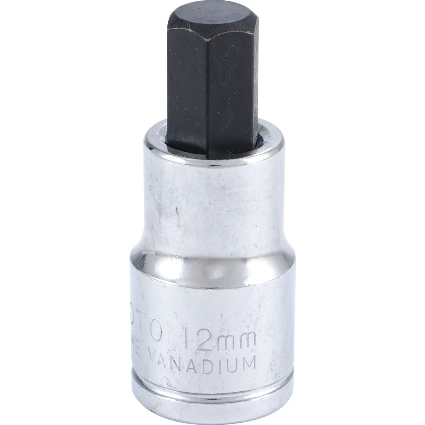 1/2in. Drive, Standard Hexagon Bit Socket, 12mm, Metric, Polished Finish