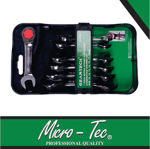 Micro-Tec Metric Stubby Ratchet Ring Wrench Set 7 Pc