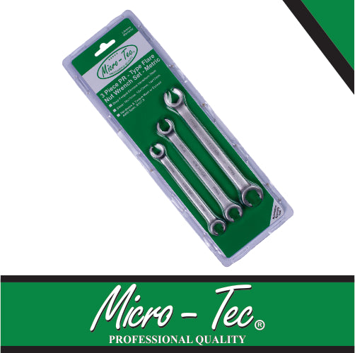 Micro-Tec 10mm - 17mm Flare Nut Spanner Set 3 Piece