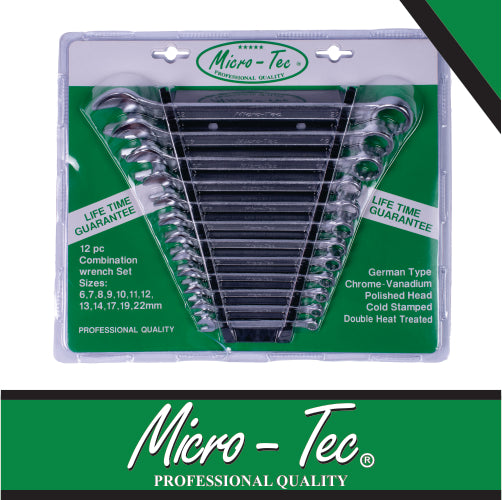 Micro-Tec 8mm - 19mm Combination Spanner Set 12 Piece