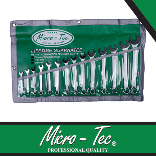 Micro-Tec 6mm - 21mm Combination Spanner Set 14 Piece