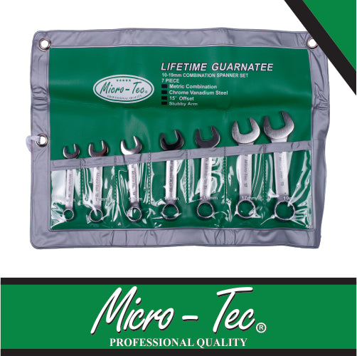 Micro-Tec 10mm - 18mm Stub Combination Spanner Set 7 Piece