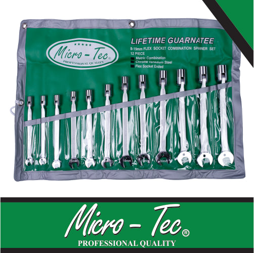 Micro-Tec 8mm - 19mm Swivel Spanner Set 12 Piece
