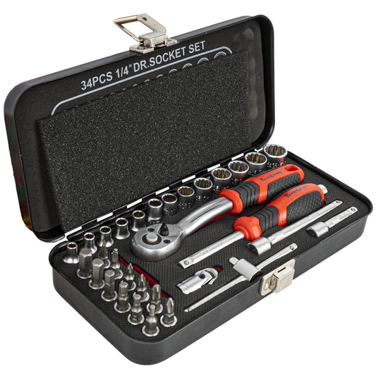 Tork Craft 34 Piece 1/4 Inch Drive Socket and Ratchet Set