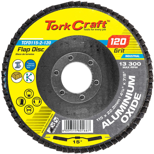 Tork Craft Flap Disc 115mm 15 Deg Angle 120 Grit