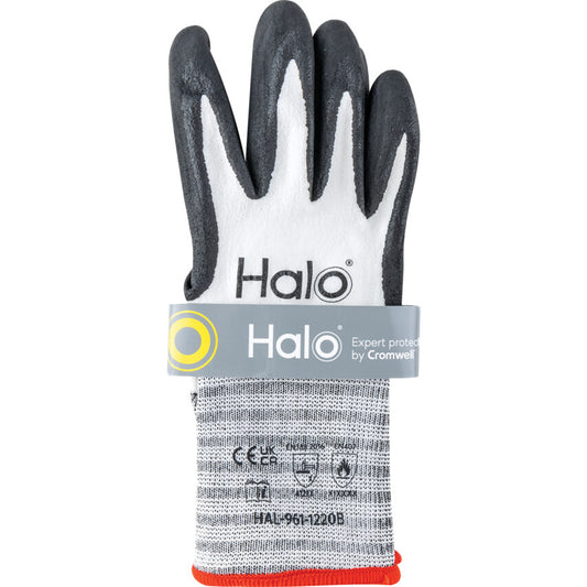 Mechanical Hazard Gloves, Black/White, Recycled Polyester/Spandex Liner, Nitrile Coating, EN388: 2016, 4, 1, 2, 1, X, Size 8