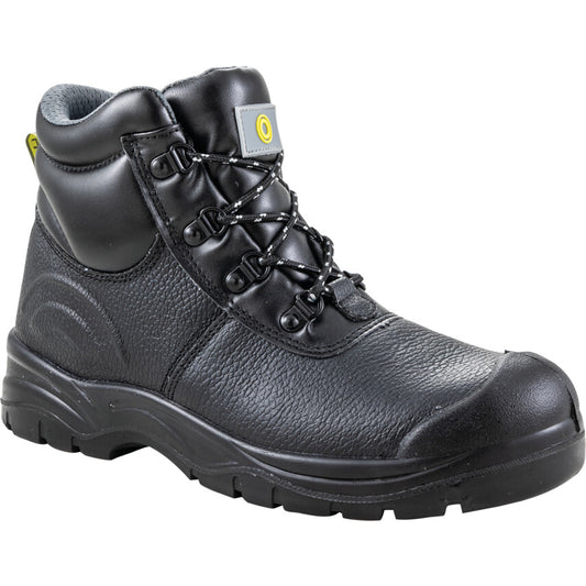 Unisex Metal Safety Boots, Size 4, Black, Leather Upper, Steel Toe Cap, S1P, EN ISO 20345:2011