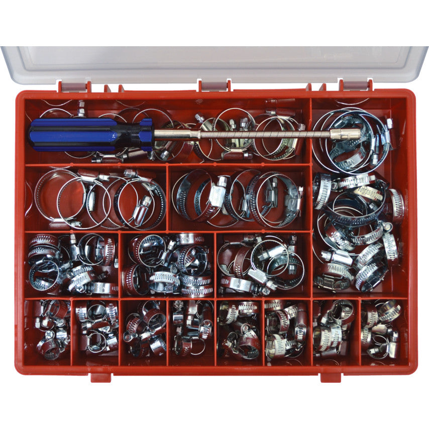 ASSORTED ZINC PLATED HOSE CLIPS 140PC + FLEXDRIVER