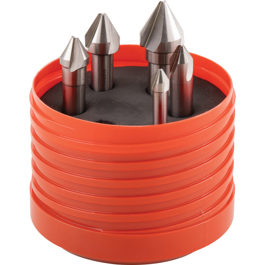 Countersink Set, Countersink, Straight Shank, Set of 5, Cobalt High Speed Steel, Bright