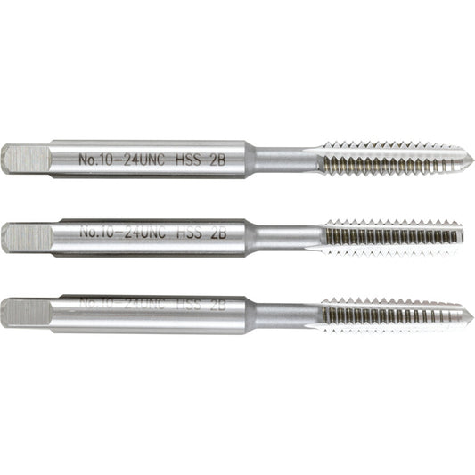 Hand Tap Set , No.10 x 24, UNC, High Speed Steel, Bright, Set of 3