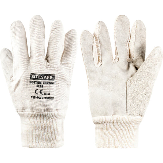 Leather Rigger Glove, Cotton Liner, White, Size 10