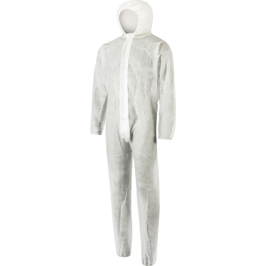 Disposable Protective Coveralls, White, Polypropylene, Zipper Closure, Chest 44-46", 2XL