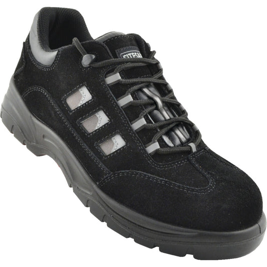Unisex Safety Trainers, Size 10, Black, Leather Upper, Steel Toe Cap, S1P, EN ISO 20345:2011