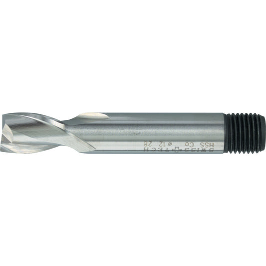 Short Slot Drill, 8mm, 2fl, Threaded Shank, Cobalt High Speed Steel, Uncoated