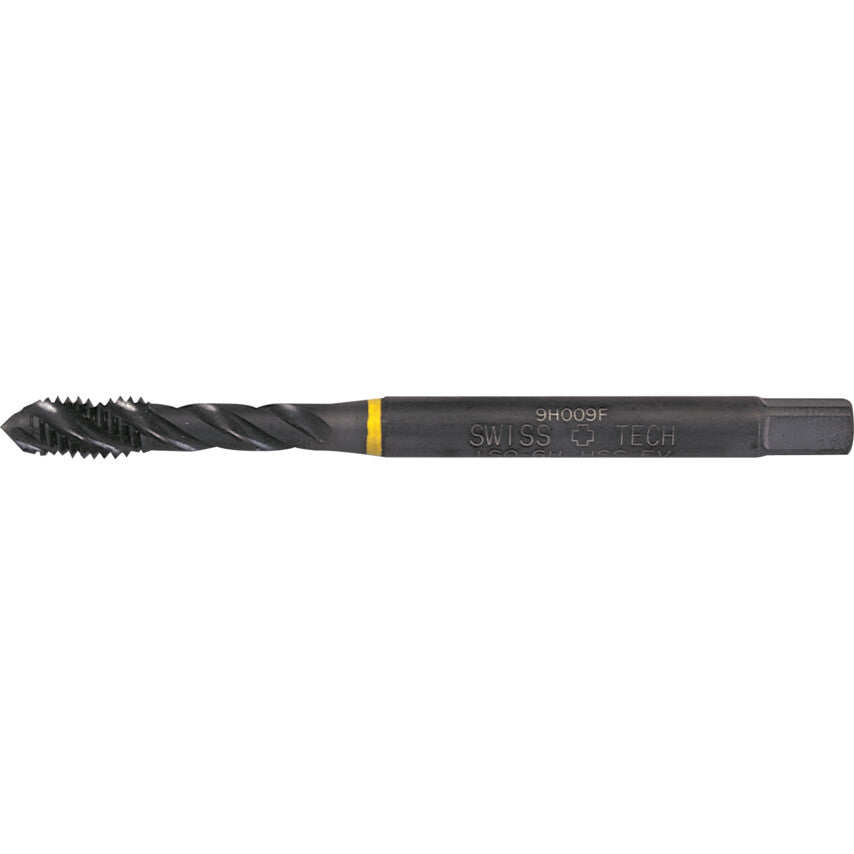 Machine Tap, M6 x 1mm, Metric Coarse, Spiral Flute, Vanadium High Speed Steel, Steam Tempered, Yellow