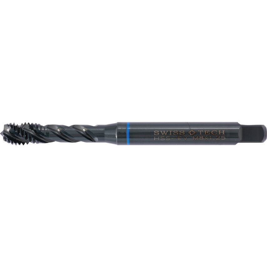 Machine Tap, M8 x 1.25mm, Metric Coarse, Spiral Flute, Vanadium High Speed Steel, Steam Tempered, Blue