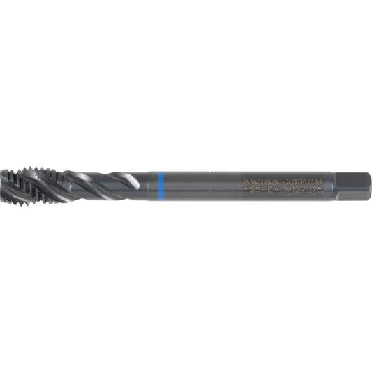 Machine Tap, M12 x 1.75mm, Metric Coarse, Spiral Flute, Vanadium High Speed Steel, Steam Tempered, Blue