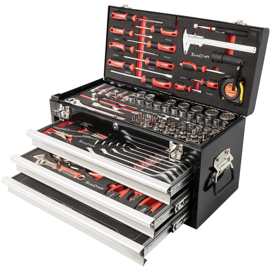 Tork Craft Tool Box 154 Piece 3 Drawer Track Box