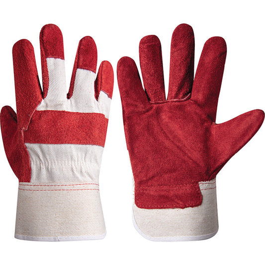 Rigger Gloves, Red/White, Leather Coating, Fleece Liner, Size 10