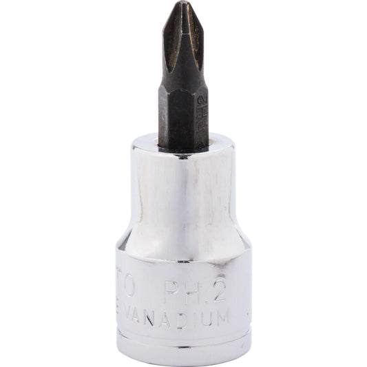 3/8in. Drive, Standard Screwdriver Bit Socket, No. 2, Phillips, Polished Finish