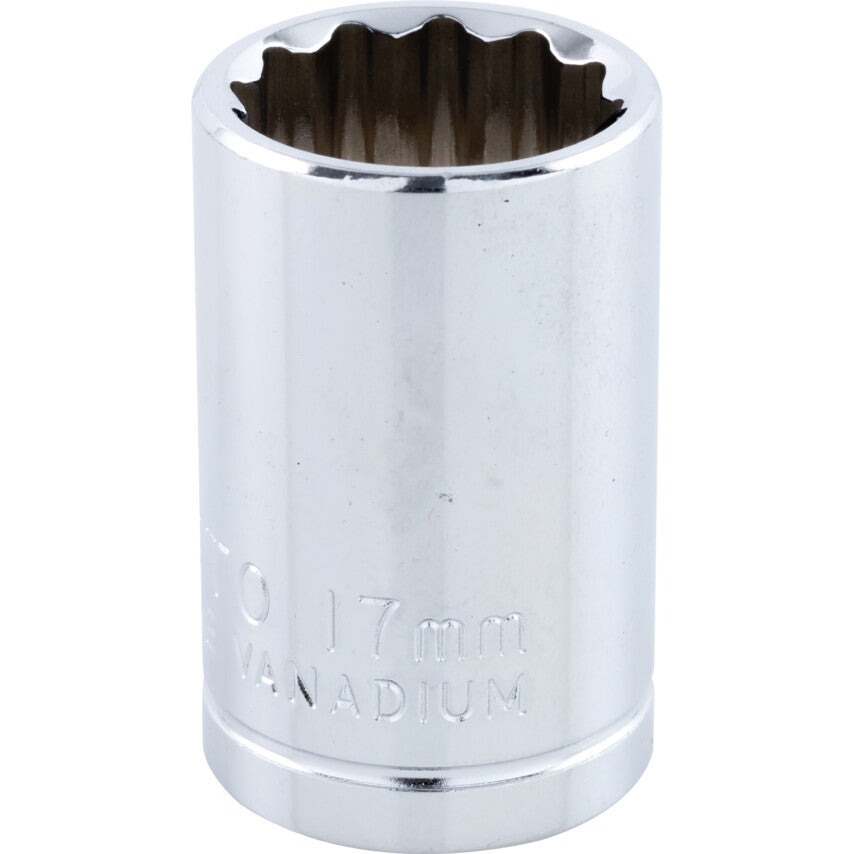 1/2in. Drive, Standard Bi-Hexagon Socket, 17mm, Metric, Polished Finish