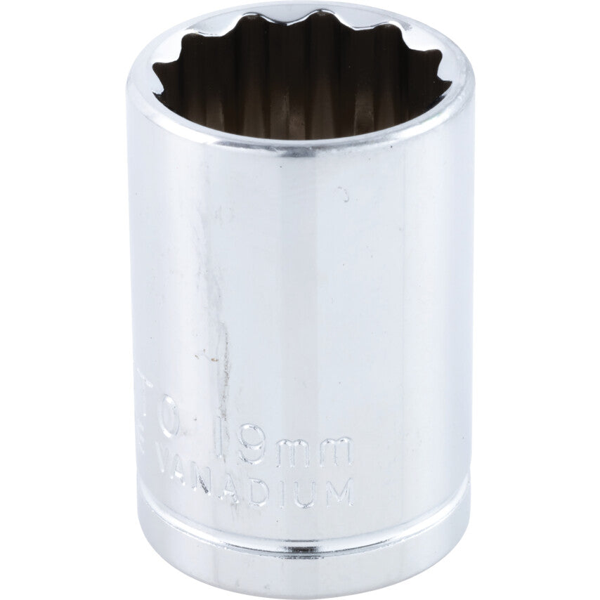 1/2in. Drive, Standard Bi-Hexagon Socket, 19mm, Metric, Polished Finish