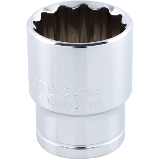 1/2in. Drive, Standard Bi-Hexagon Socket, 24mm, Metric, Polished Finish