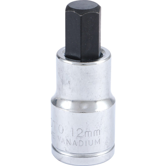 1/2in. Drive, Standard Hexagon Bit Socket, 12mm, Metric, Polished Finish