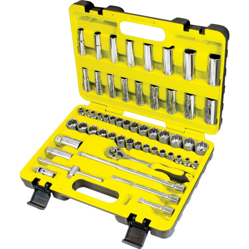 3/8in. Drive, Socket Set, Metric/Imperial/AF, 6mm - 22mm/3/8in. - 7/8in./10mm - 22mm, Set of 55, Chromed Finish