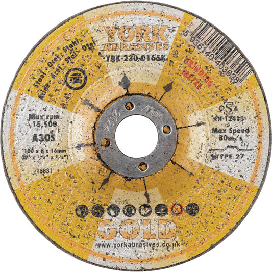 Grinding Disc, 30-Medium/Coarse, 100 x 6 x 16 mm, Type 27, Aluminium Oxide