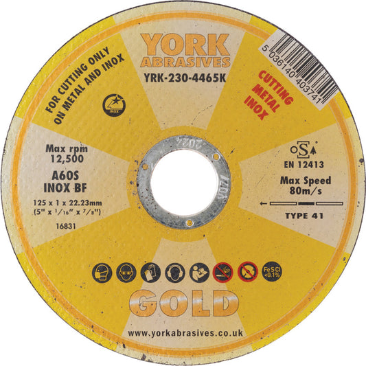 Cutting Disc, 60-Fine, 125 x 1 x 22.23 mm, Type 41, Aluminium Oxide