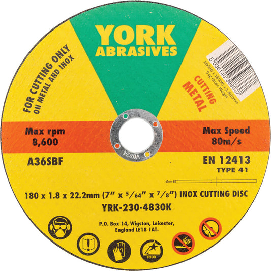 Cutting Disc, 36-Medium, 180 x 1.8 x 22.23 mm, Type 41, Aluminium Oxide