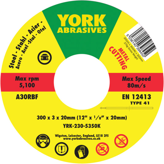 Cutting Disc, 30-Medium/Coarse, 300 x 3 x 20 mm, Type 41, Aluminium Oxide